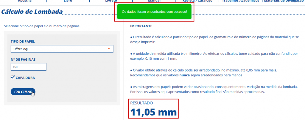 Calculadora de Lombada l Central de Instruções l Fábrica do Livro